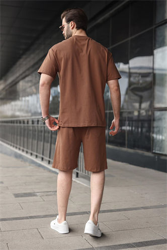 Kahverengi Erkek Şort T-shirt Takım E7347