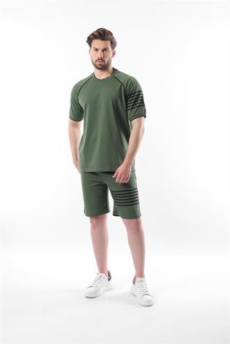 Haki Baskılı Reglan Kol Erkek Şort T-shirt Takımı E7306