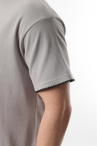 Boyalı Gri Nakış Detaylı Erkek Şort T-shirt Takım E7305