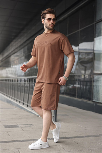 Kahverengi Erkek Şort T-shirt Takım E7347