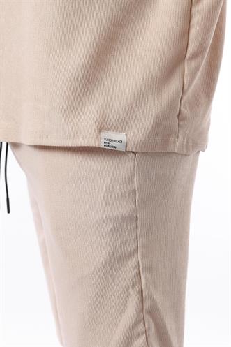 Bej Bisiklet Yaka Erkek Şort Takımı 5949