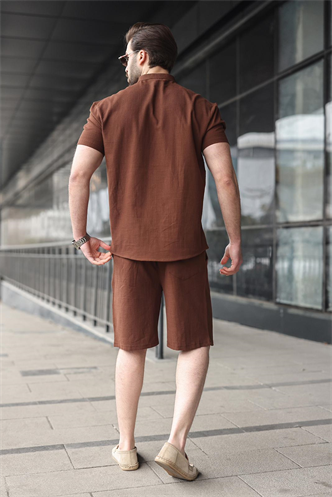 Acı Kahverengi Erkek Şort Gömlek Takım E7350