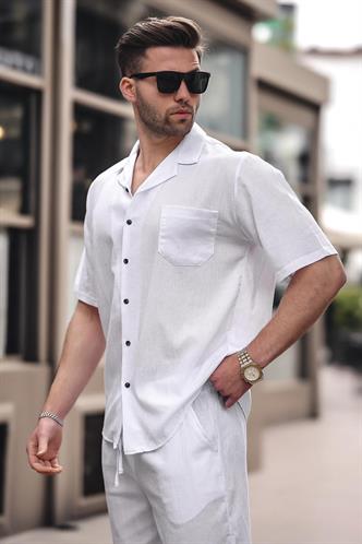 Erkek Beyaz Basic Oversize Gömlek Takımı 5588