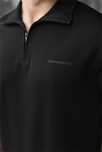 Siyah Yarım Fermuarlı Polo Yaka T-shirt Şort Takım E7348