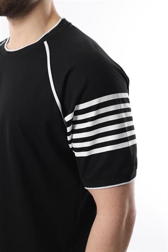 Siyah Baskılı Reglan Kol Erkek Şort T-shirt Takımı E7306