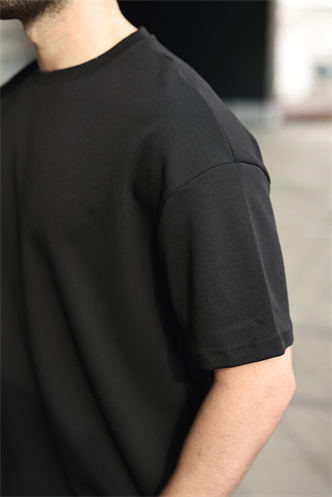 Siyah Bisiklet Yaka Oversize Erkek Şort T-shirt Takım E7355