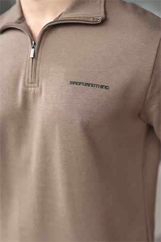 Haki Yarım Fermuarlı Polo Yaka T-shirt Şort Takım E7348