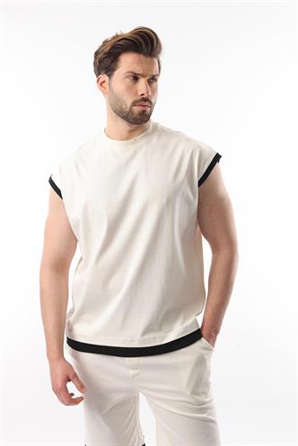 Ekru Sıfır Kol Erkek Şort T-shirt Takım E7308