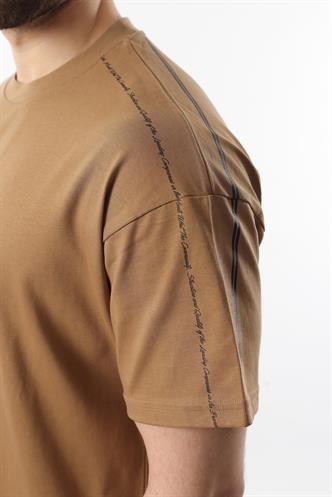 Kapüçino Overfit Baskılı Erkek Şort T-shirt Takım E7302