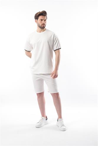 Madmext Ekru Basic Erkek Şort T-Shirt Takımı E7307