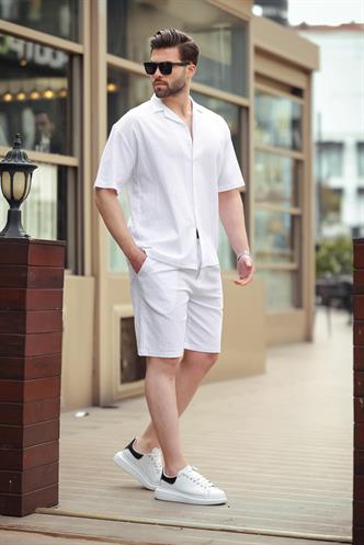 Beyaz Basic Erkek Şort Takımı 6729