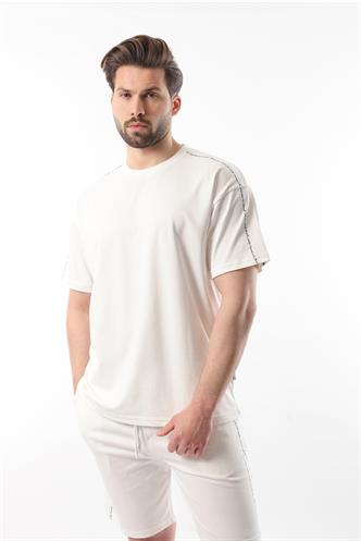 Ekru Overfit Baskılı Erkek Şort T-shirt Takım E7302