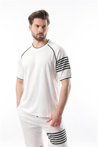 Siyah Baskılı Reglan Kol Erkek Şort T-shirt Takımı E7306