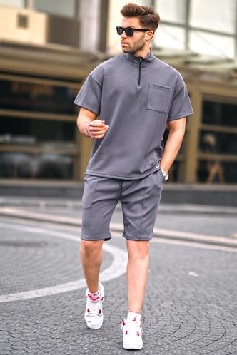 Füme Fermuarlı Erkek Şort Takımı 5947