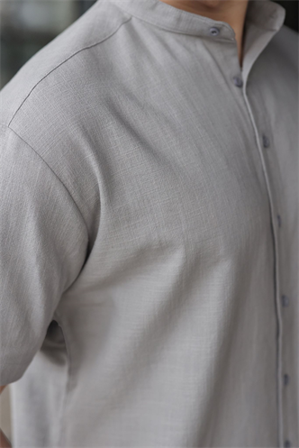 Boyalı Gri Erkek Şort Gömlek Takım E7350