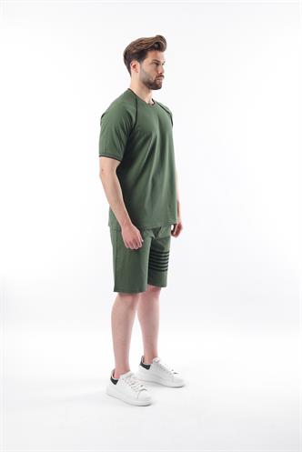 Haki Baskılı Reglan Kol Erkek Şort T-shirt Takımı E7306