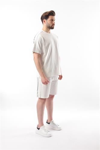 Ekru Overfit Baskılı Erkek Şort T-shirt Takım E7302
