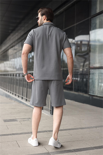 Füme Yarım Fermuarlı Polo Yaka T-shirt Şort Takım E7348