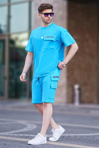 Mavi Cep Detaylı Erkek Şort Takımı 5946