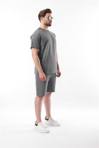 Füme Overfit Baskılı Erkek Şort T-shirt Takım E7302
