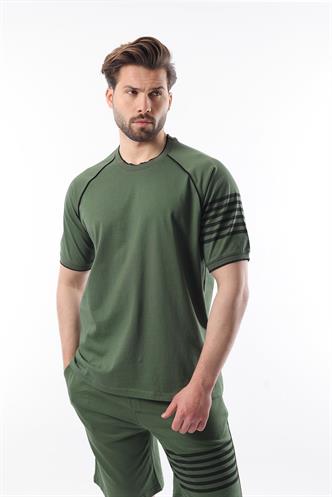 Haki Baskılı Reglan Kol Erkek Şort T-shirt Takımı E7306