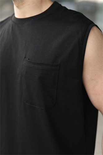 Siyah Bisiklet Yaka Kolsuz Erkek Şort T-shirt Takım E7351