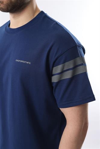 Lacivert Şerit Detaylı Erkek Şort T-shirt Takım E7301