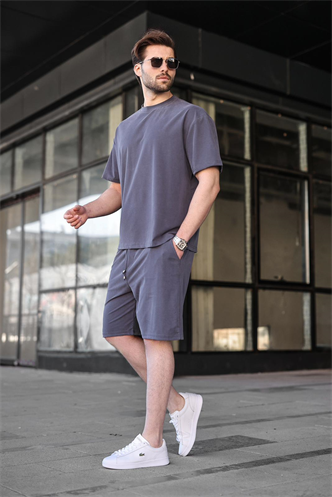 Füme Tensel Kumaş Erkek Şort Tişört Takım E7349