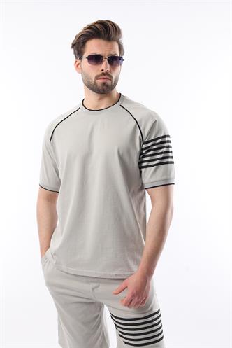 Boyalı Gri Baskılı Reglan Kol Erkek Şort T-shirt Takımı E7306