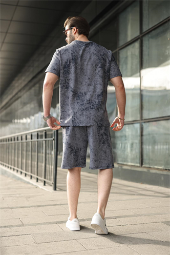 Lacivert Batik Desenli Overfit Şort T-shirt Takım E7357