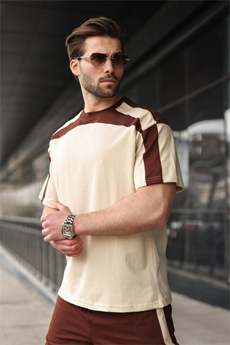 Bej Erkek Şort T-shirt Takımı E7346