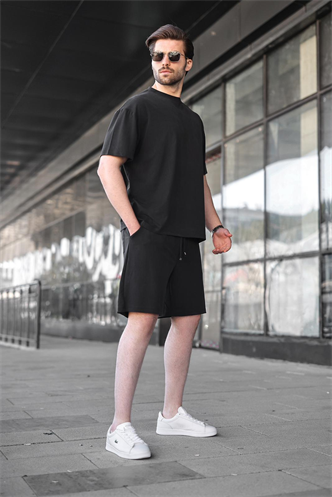 Siyah Tensel Kumaş Erkek Şort Tişört Takım E7349