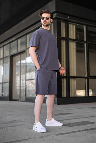 Füme Tensel Kumaş Erkek Şort Tişört Takım E7349