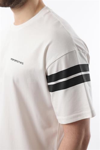 Ekru Şerit Detaylı Erkek Şort T-shirt Takım E7301