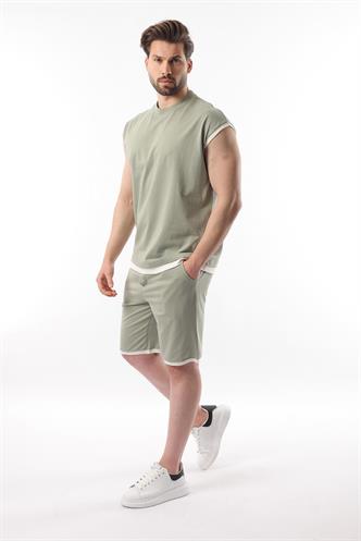 Mint Yeşili Sıfır Kol Erkek Şort T-shirt Takım E7308