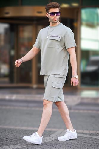 Mint Yeşili Cep Detaylı Erkek Şort Takımı 5946