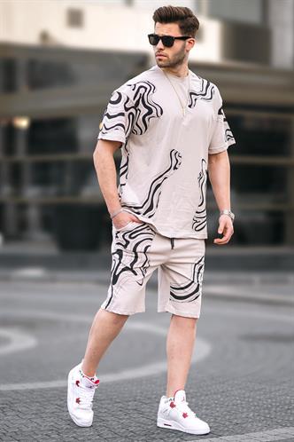 Bej Desenli Erkek Şort Takımı 5948