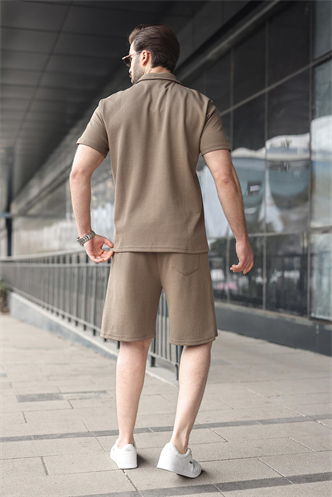 Haki Yarım Fermuarlı Polo Yaka T-shirt Şort Takım E7348