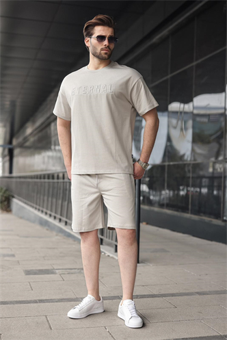 Boyalı Gri Erkek Şort T-shirt Takım E7347