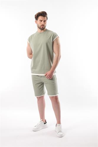 Mint Yeşili Sıfır Kol Erkek Şort T-shirt Takım E7308
