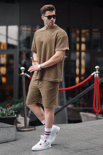 Kahverengi Basic Erkek Şort Takımı 5943