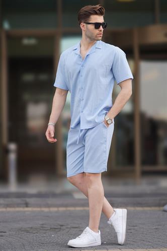 Mavi Erkek Gömlek Şort Takımı 5956