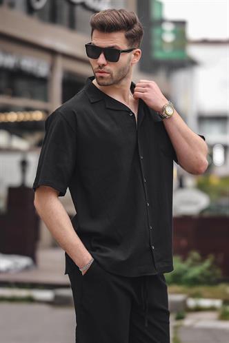 Erkek Siyah Basic Oversize Gömlek Takımı 5588