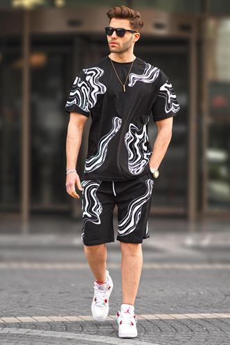 Siyah Desenli Erkek Şort Takımı 5948
