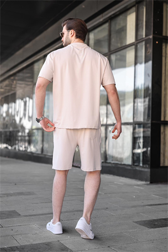 Bej Tensel Kumaş Erkek Şort Tişört Takım E7349