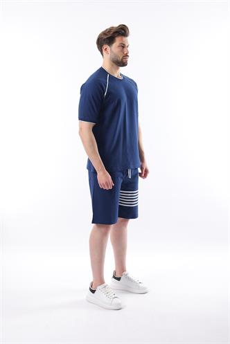 Lacivert Baskılı Reglan Kol Erkek Şort T-shirt Takımı E7306