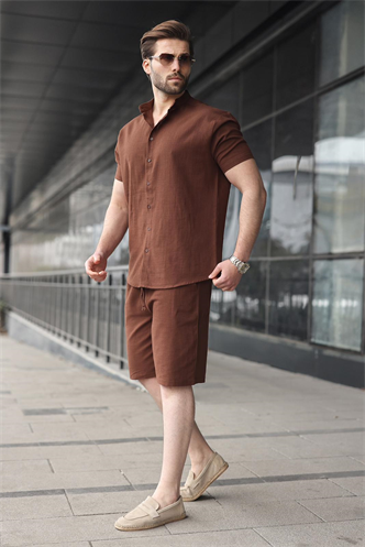 Acı Kahverengi Erkek Şort Gömlek Takım E7350