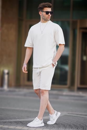 Ekru Basic Erkek Şort Takımı 6377