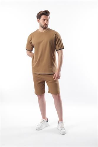 Madmext Camel Basic Erkek Şort T-Shirt Takımı E7307
