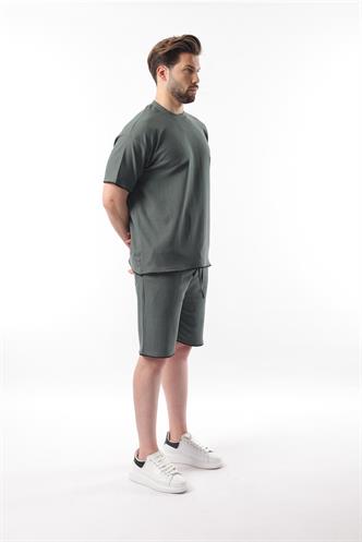Haki Nakış Detaylı Erkek Şort T-shirt Takım E7305
